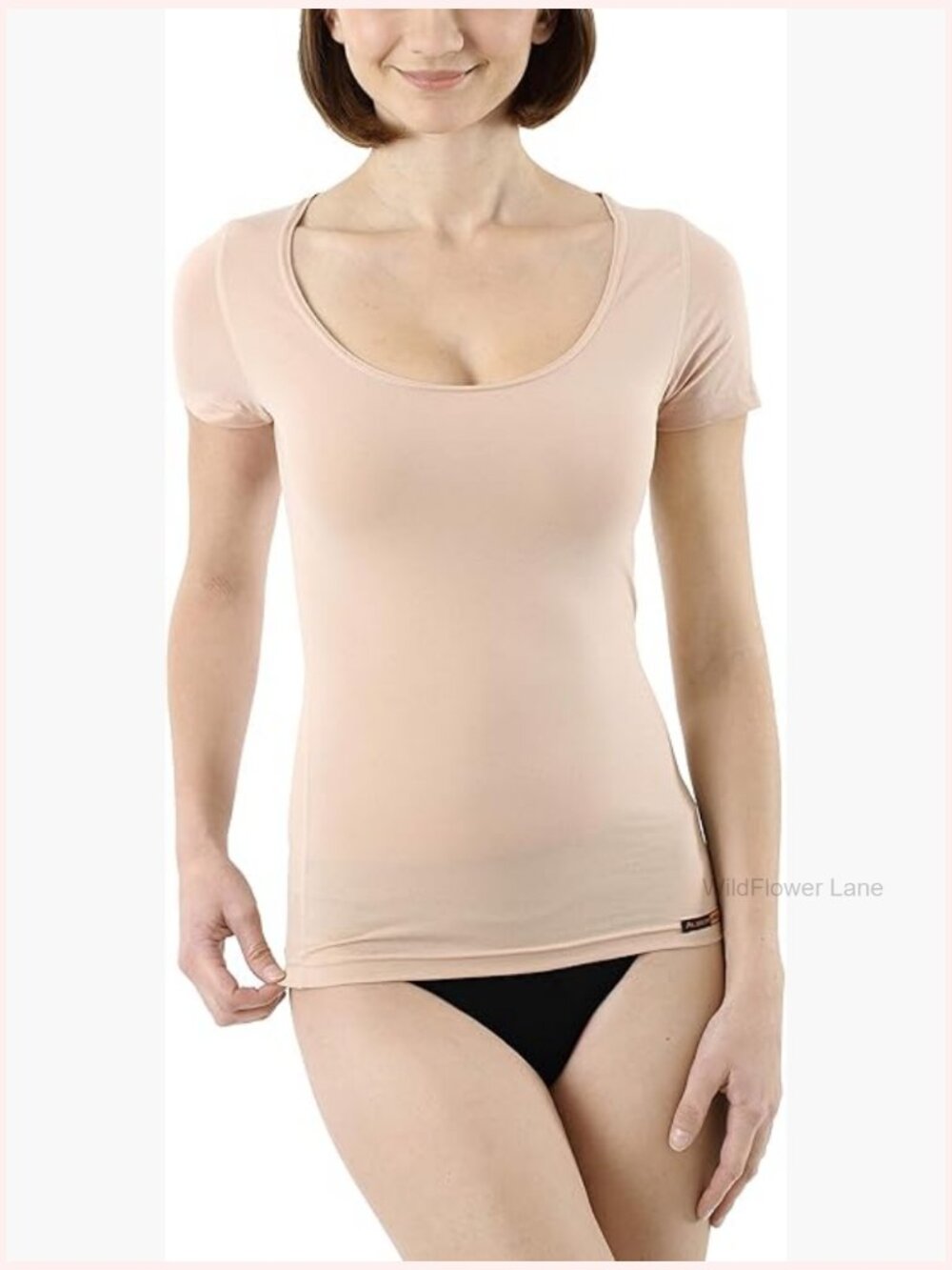 Women's Invisible Short-Sleeve Undershirt - Deep Scoop Neck, Stretch Cotton